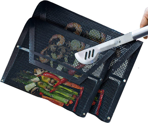 Kona Mesh Grill Bags - For Outdoor & Indoor Grills - Patented Easy Close BBQ Grilling Bags For Veggies - Reusable, Non Stick & Easy to Clean (1 Large and 1 Medium) - The Kansas City BBQ Store