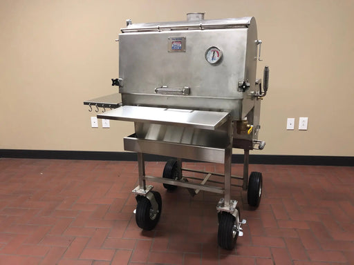 Stainless Steel All-Star grill on wheels featuring stainless steel barbecue wheels for enhanced durability.