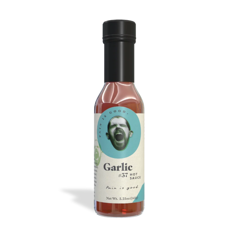 Pain Is Good Garlic Style Table Hot Sauce (5 oz.) featuring bold garlic hot sauce flavor.