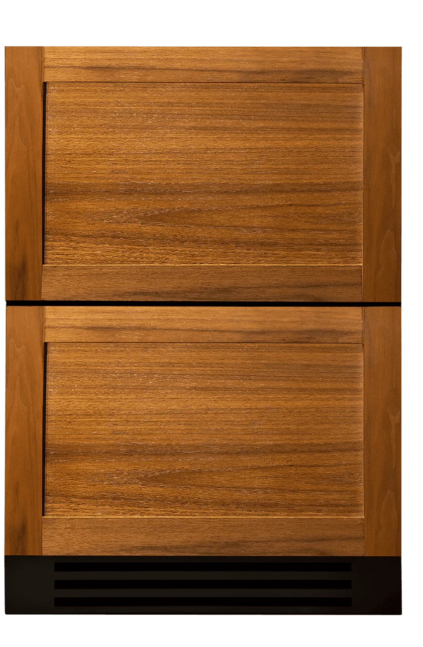True Residential undercounter refrigerator drawer in a wood finish, perfect for enhancing indoor or outdoor spaces.