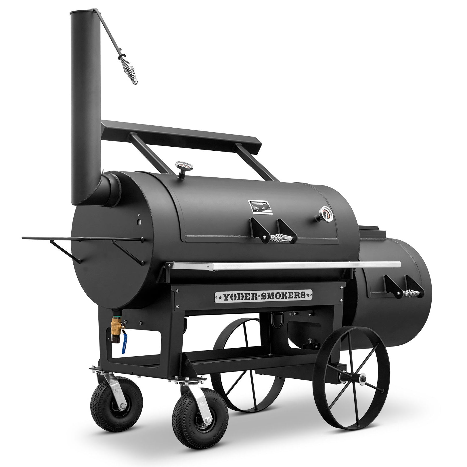 Yoder Smokers 24 inch offset smoker showcasing traditional wood-fired cooking capabilities.