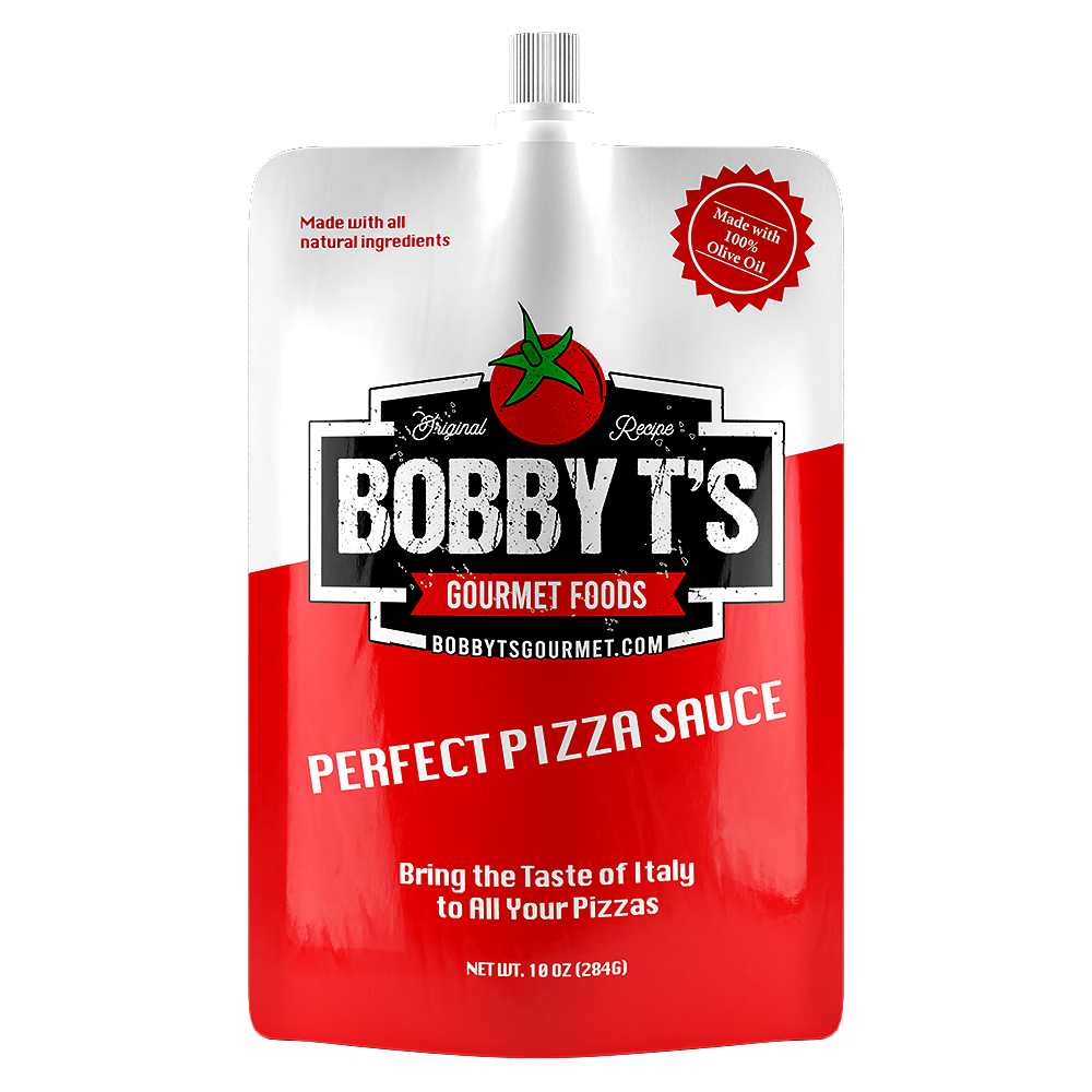 Bobby T's Pizza Sauce pouch, authentic Italian pizza sauce for delicious homemade pizzas.