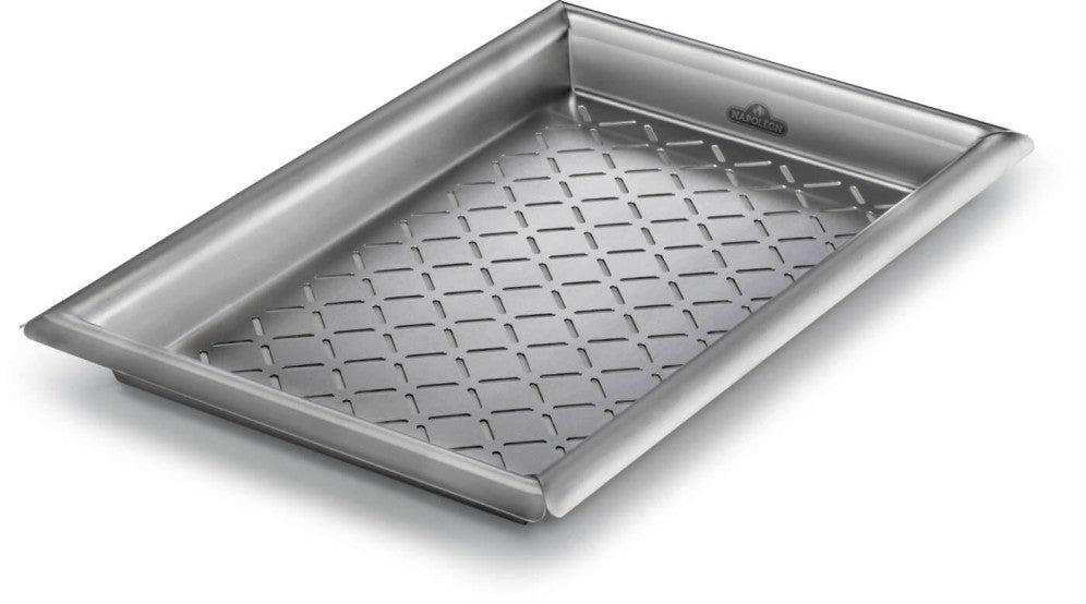 Stainless steel grilling topper designed for vegetables and seafood, enhancing outdoor grilling experience.