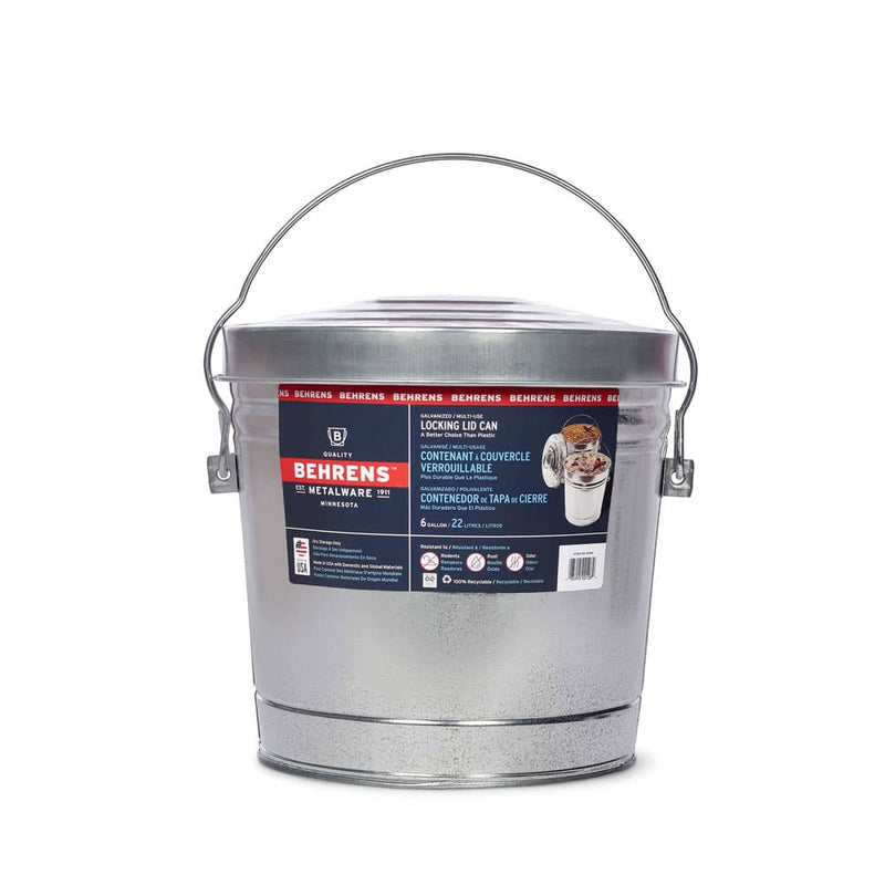 Behrens 6 Gallon Galvanized Steel Locking Lid Trash Can with Lid - The Kansas City BBQ Store