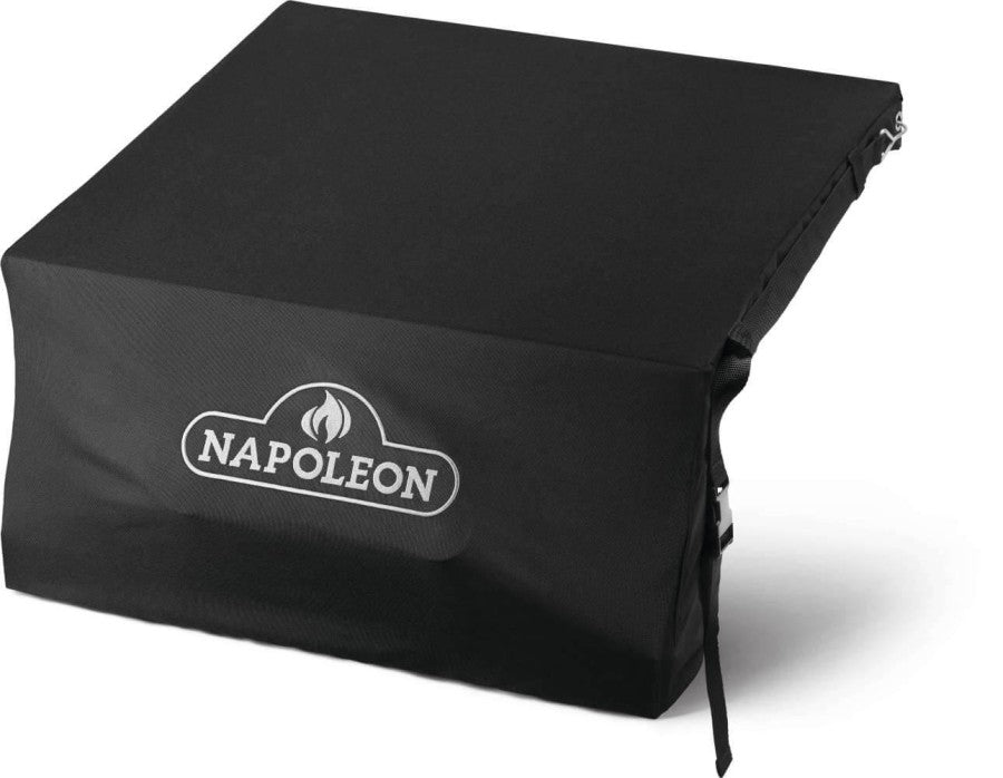 18-inch side burner grill cover in durable black PVC polyester with Napoleon logo and ventilation features.