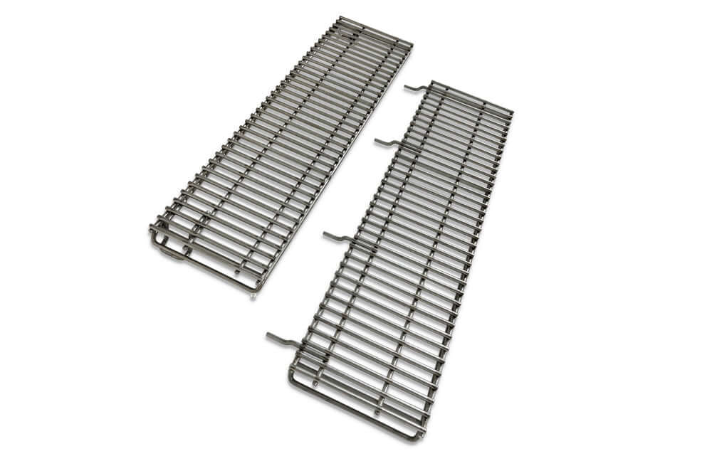 Yoder Smokers 304 stainless steel two-piece cooking grate for YS480 and YS640 modular upper grate with removable front section, handcrafted in the USA