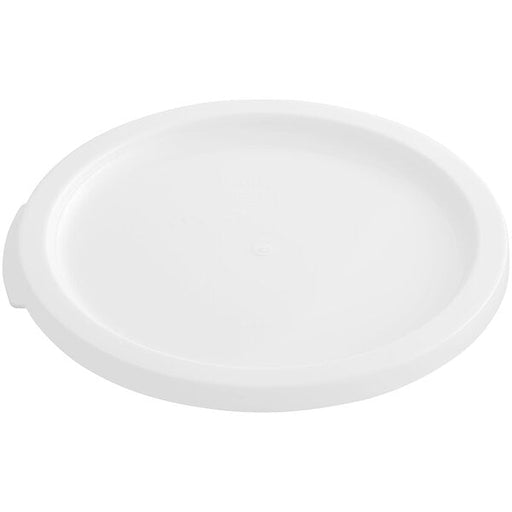 A white, round, solid-patterned brine bucket lid designed to cover food storage containers.