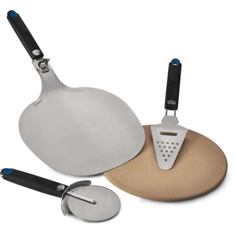 Napoleon pizza grill starter kit includes pizza peel, cutter, and stone for perfect homemade pizzas.