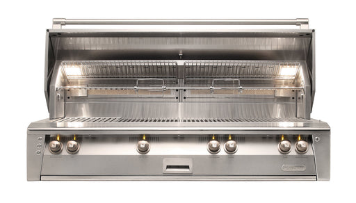 Stainless steel grill with open lid on a white background | American Fire BBQ & Grilling Supply