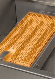 Close-up of an Artisan Sear Zone Infrared Burner, showcasing the glowing ceramic surface for perfect searing.