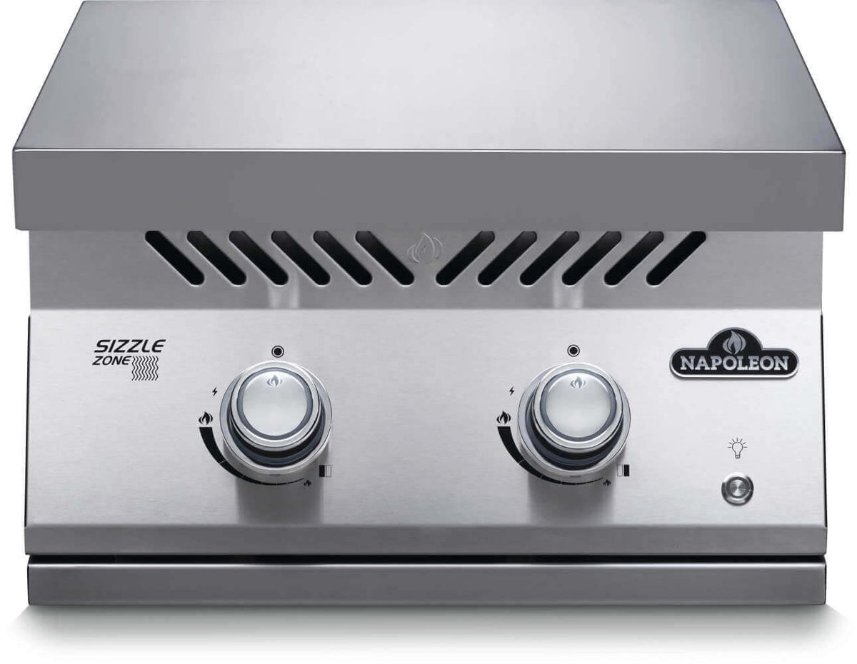 Built-in infrared grill burner from Napoleon featuring dual controls and marine-grade stainless steel design.