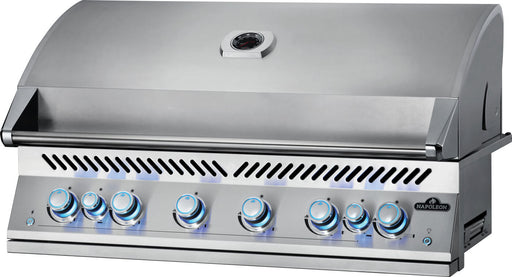 Napoleon built-in propane gas grill with dual infrared rear burners and blue LED controls.