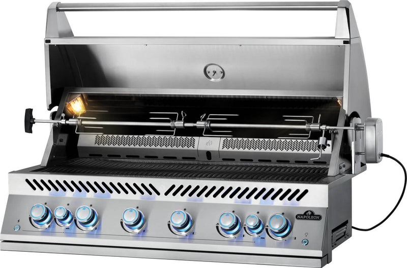 Napoleon built-in propane gas grill with dual infrared rear burners and stainless steel construction.