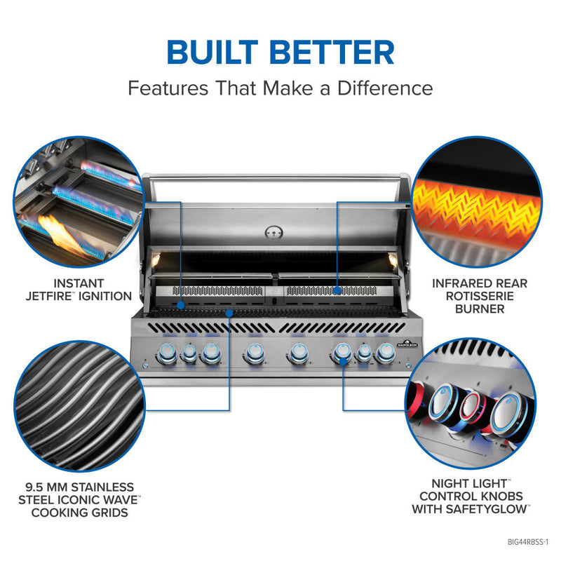 Napoleon Grills Built-In 700 Series 44 Rb Propane Gas Grill With Dual Infrared Rear Burners, Stainless Steel