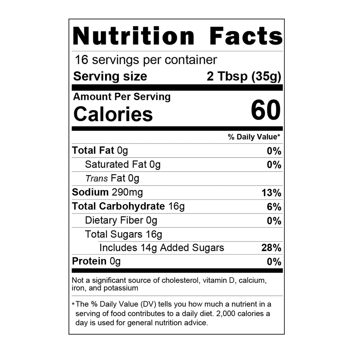 Nutrition facts label for Bobby T's Peaches & Brown Sugar Sauce, detailing calories, sugars, and serving size.