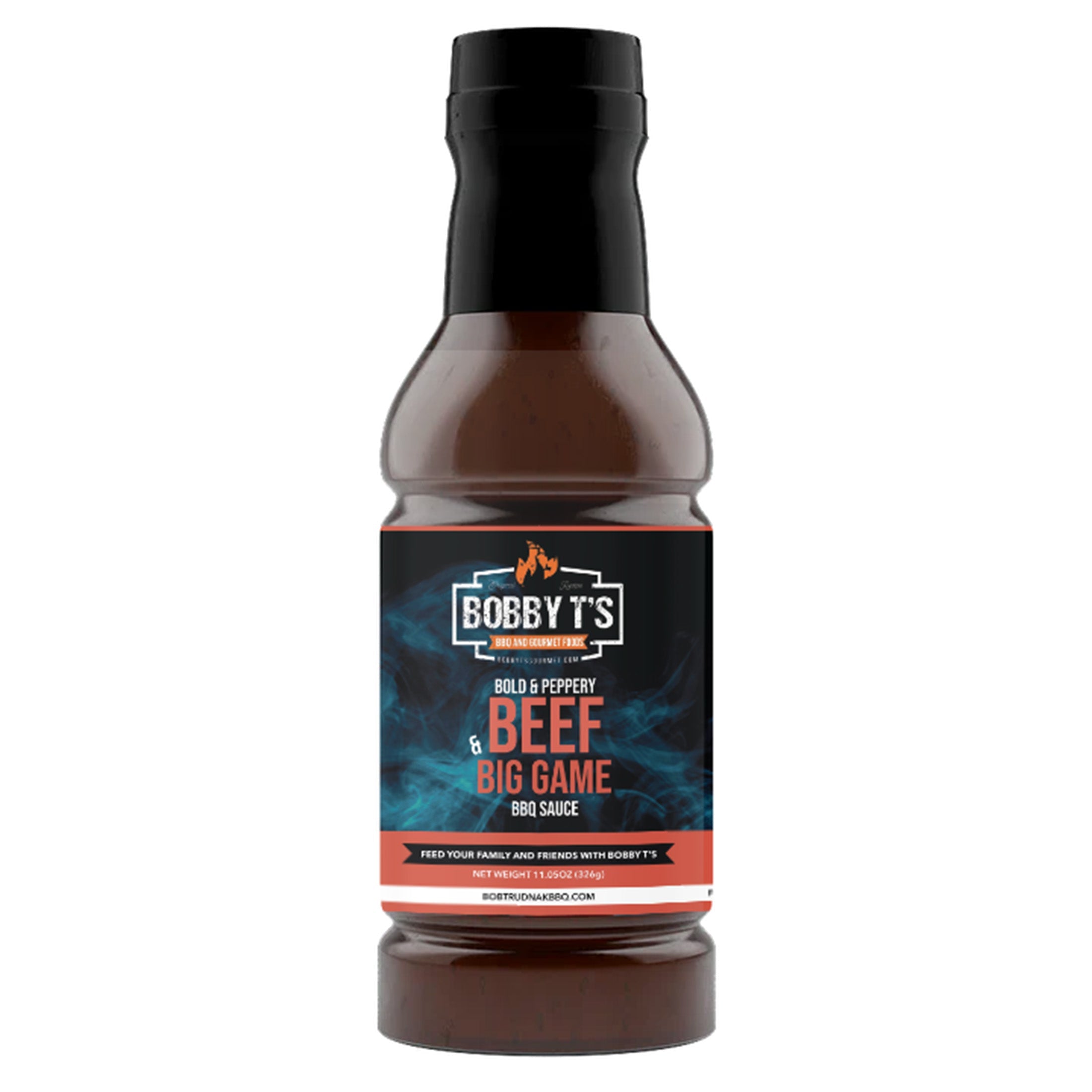 Bobby T's Beef & Big Game BBQ Sauce bottle, perfect for big game BBQ gatherings and grilling sessions.