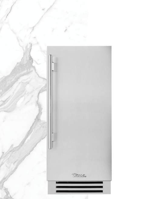 TRUE RESIDENTIAL UNDERCOUNTER CLEAR ICE MACHINE 15 SOLID STAINLESS on a marble countertop surface.