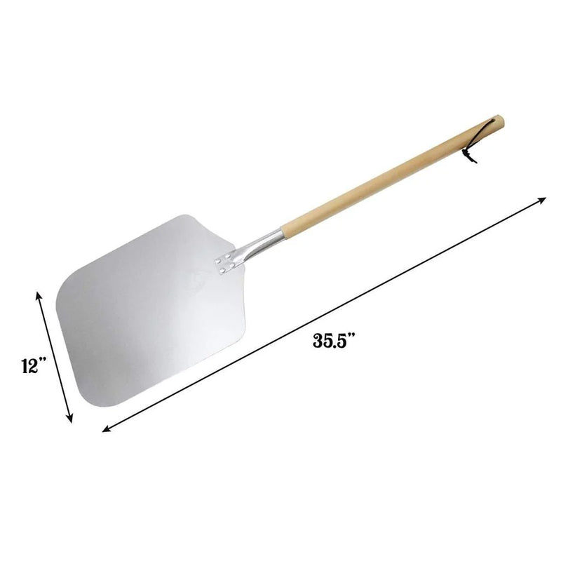 Chicago Brick Oven Pizza Peel 12" x 14" / Pizza Paddle - 35.5" Long Aluminum Metal Pizza Peel with Detachable 21" Wooden Handle [Pizza Steel Spatula / Pizza Shovel] - The Kansas City BBQ Store