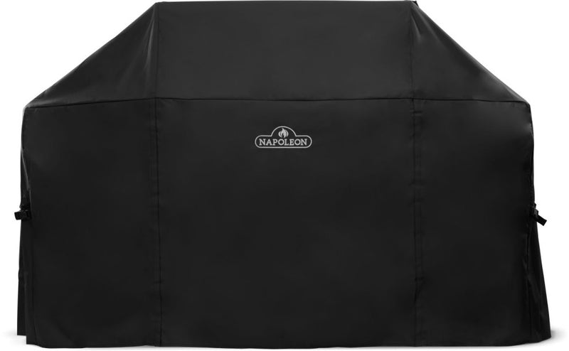Napoleon Prestige PRO 665 grill cover designed for all-weather protection, featuring adjustable straps and a sleek design.