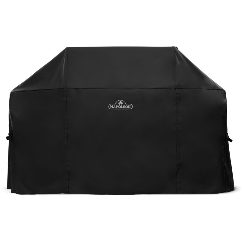Napoleon Prestige PRO 665 grill cover designed for all-weather protection, featuring adjustable straps and a sleek design.