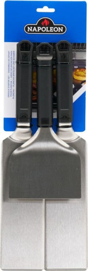 Napoleon Griddle Starter 3-Piece Set with stainless steel spatulas and sturdy scraper for versatile griddle cooking.
