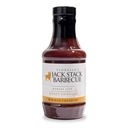 Jack Stack Barbecue KC Honey Chipotle BBQ Sauce bottle, showcasing bold flavors of honey and chipotle.
