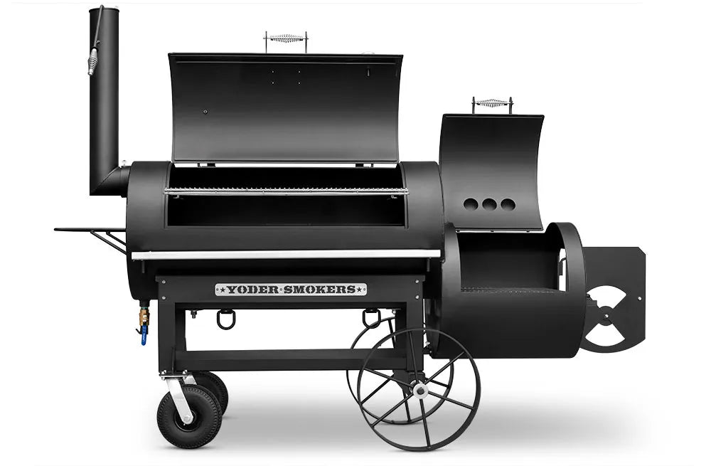 Yoder Smokers 24 inch offset smoker with ample cooking space and designed for wood-fired barbecuing.