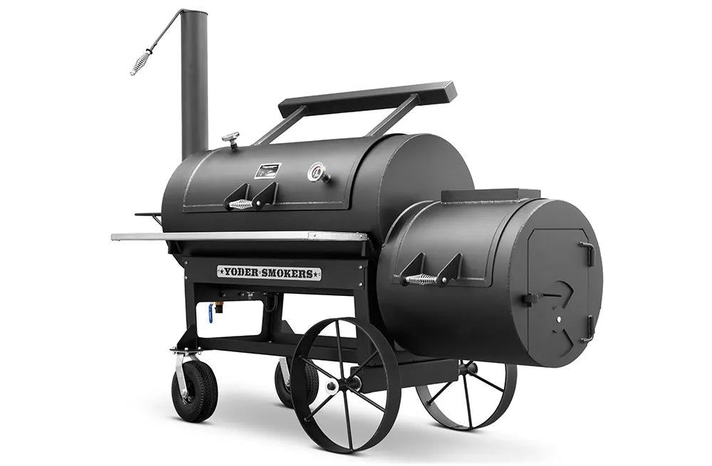 Yoder Smokers 24 inch offset smoker showcasing a classic design, built for traditional wood-fired BBQ cooking.