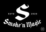 Logo of Smoke 'n Magic with establishment year on a black background