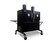 Myron Mixon H2O water smoker with four racks and wheels for easy mobility.