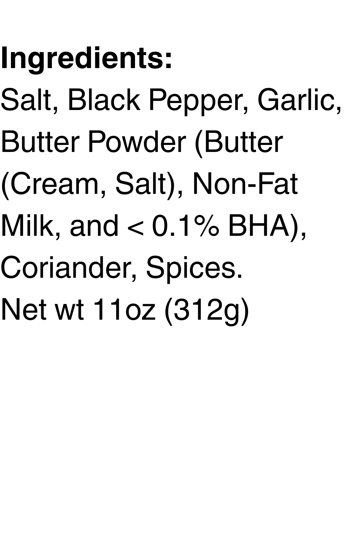 Ingredients list for Bobby T's Mad Maddie’s steak and burger seasoning blend including spices and butter.