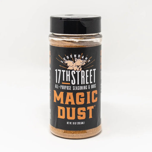 Jar of 17th Street Magic Dust seasoning on a white background
