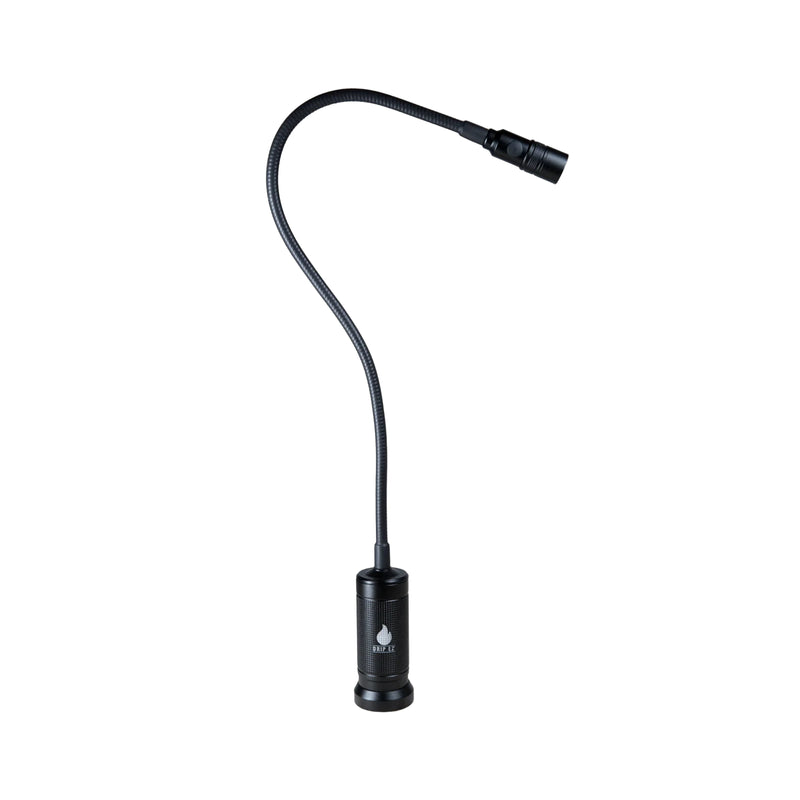 Black flexible neck light on a white background