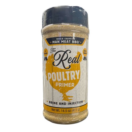 Man Meat BBQ Poultry Primer 14.5 oz jar for enhanced BBQ poultry flavor primer and moisture in cooking.