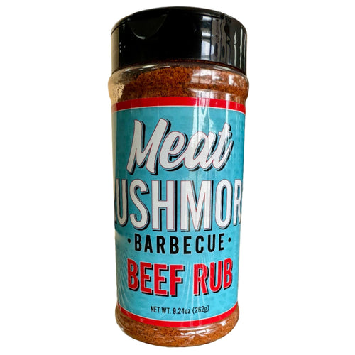 Meat Rushmore BBQ Beef Rub bottle showcasing its savory seasoning blend for grilling and barbecuing.