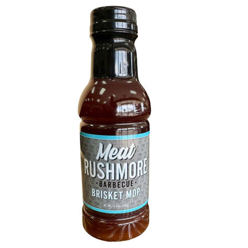 Meat Rushmore BBQ Brisket Mop bottle for enhancing flavor and moisture in smoked beef.