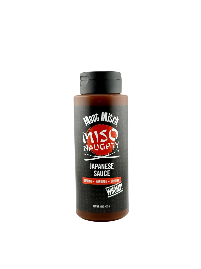 Meat Mitch Miso Naughty Japanese Sauce bottle, perfect for dipping, marinating, and grilling.