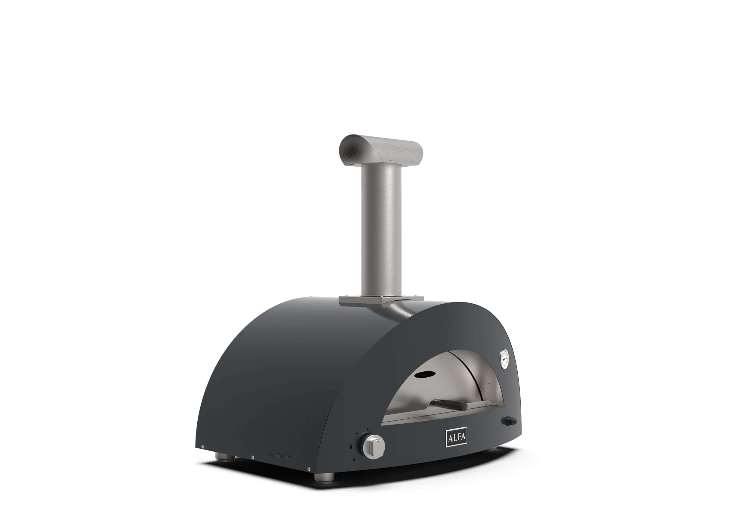 Alfa Moderno 3 Pizze compact wood fired pizza oven showcasing its sleek design and efficient features.
