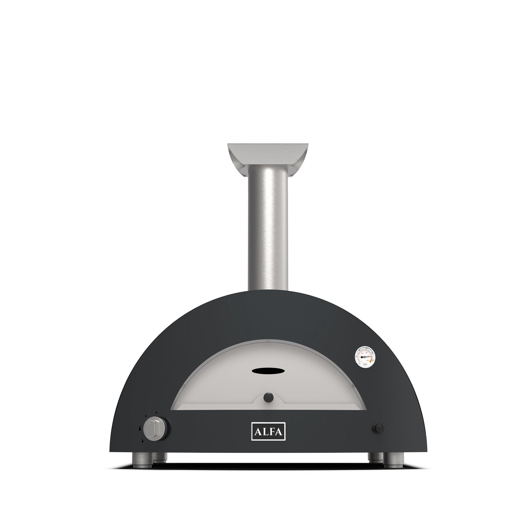 Alfa Moderno 3 Pizze wood fired pizza oven in anthracite grey, compact wood fired pizza oven for outdoor cooking.