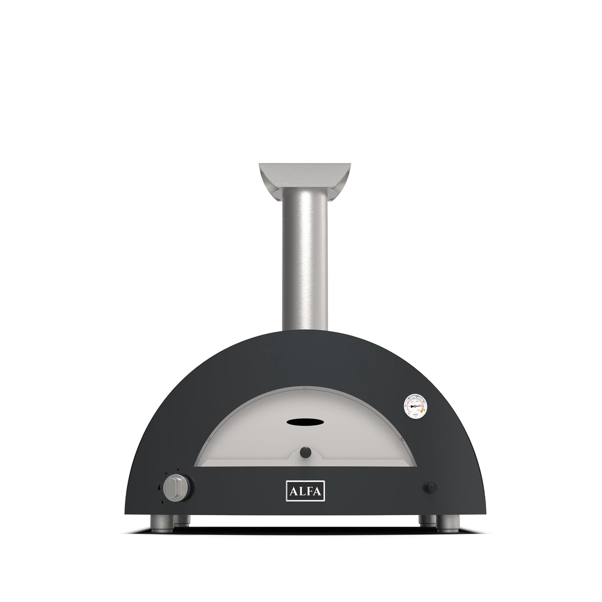 Alfa Moderno 3 Pizze wood fired pizza oven in anthracite grey, compact wood fired pizza oven for outdoor cooking.