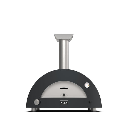 Alfa Moderno 3 Pizze wood fired pizza oven in anthracite grey, compact wood fired pizza oven for outdoor cooking.