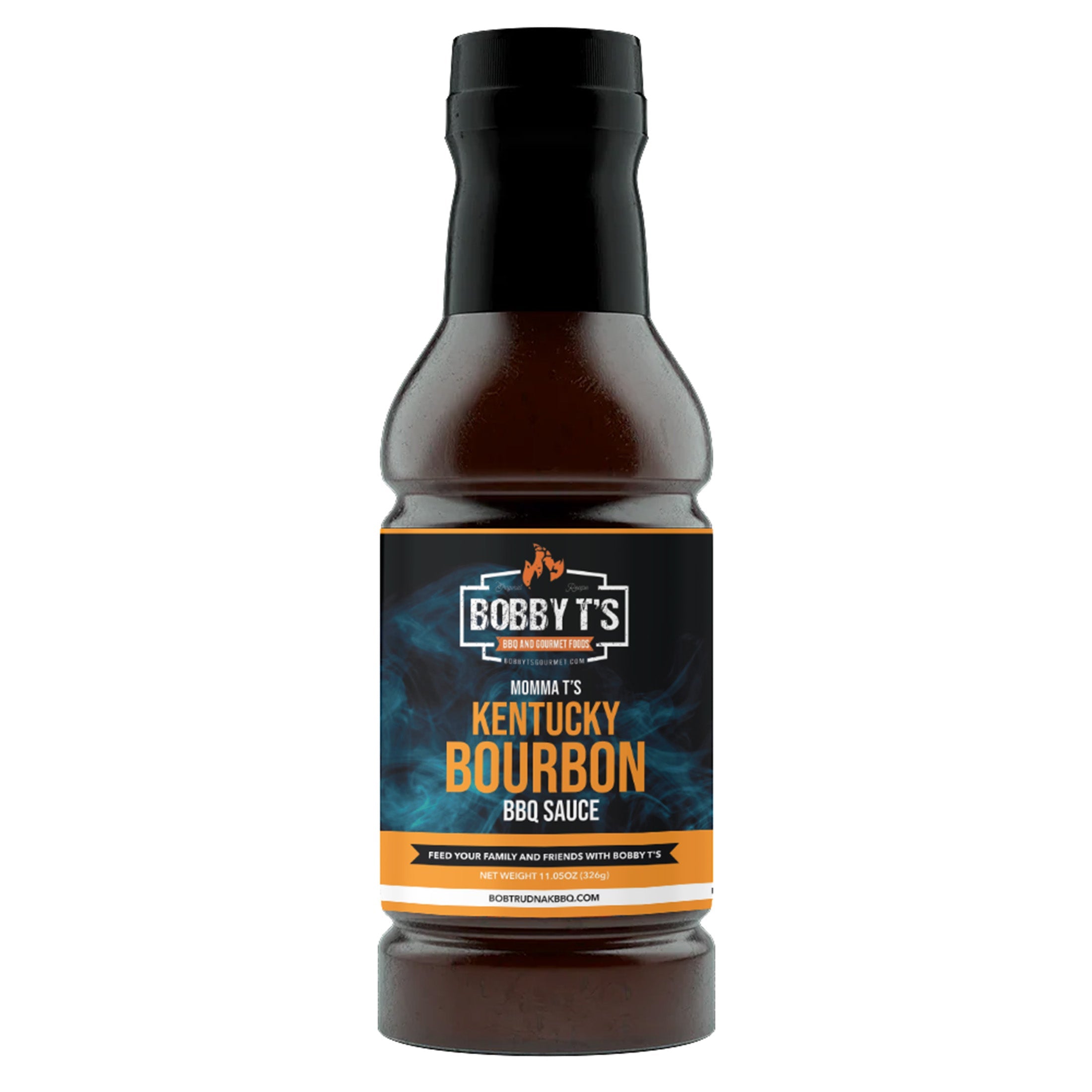 Bobby T's Momma T's Bourbon BBQ Sauce bottle featuring savory bourbon flavors and smoky notes.