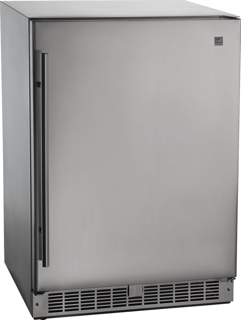 Napoleon Grills outdoor stainless steel fridge with a seamless design for outdoor kitchens.