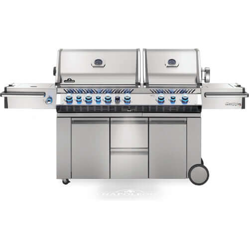 Napoleon Prestige PRO 825 gas grill with stainless steel construction and multiple burners for outdoor cooking.