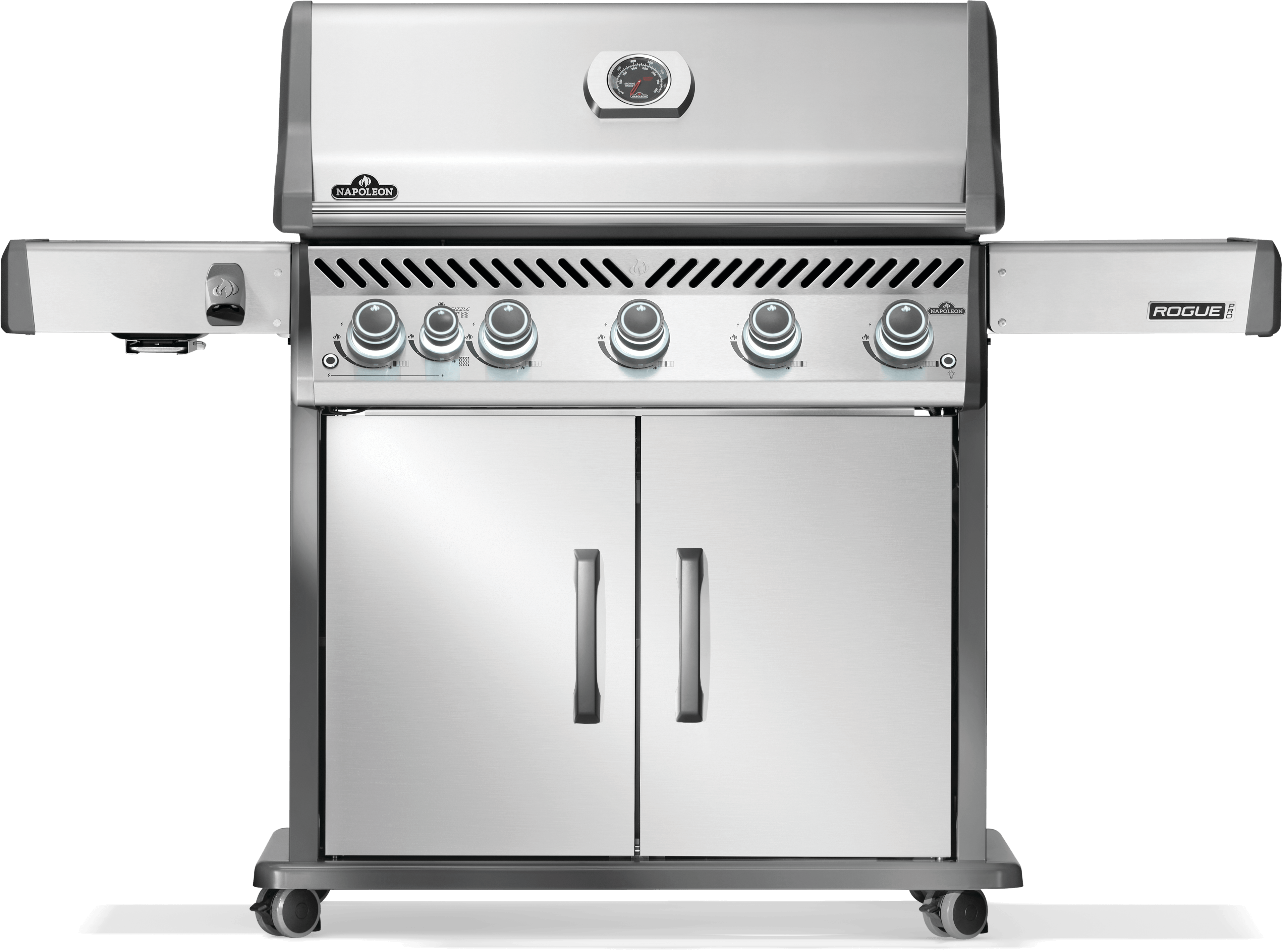 Napoleon Rogue PRO 625 grill with stainless steel finish and infrared side burner.