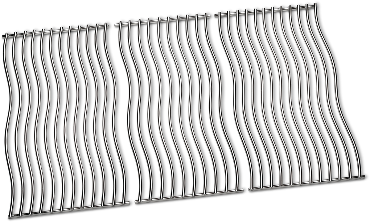 Napoleon Rogue 525 stainless steel cooking grids featuring a wave grid pattern for optimal heat retention.