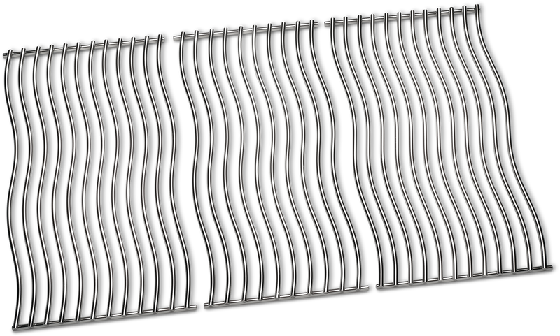 Napoleon Rogue 525 stainless steel cooking grids featuring a wave grid pattern for optimal heat retention.