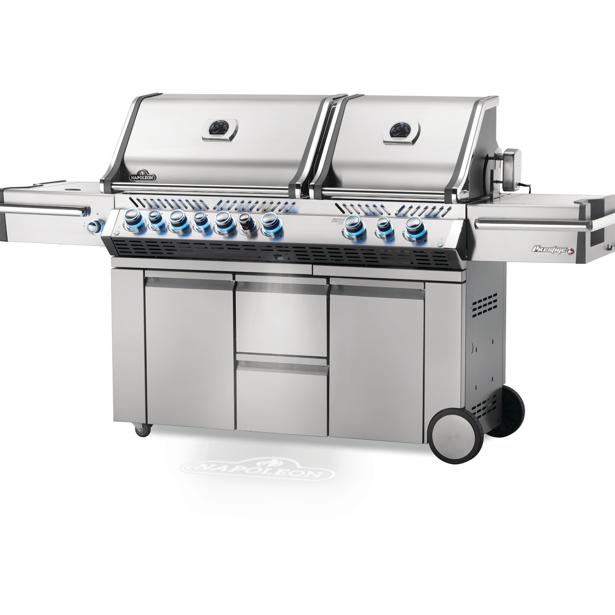 Napoleon Prestige PRO 825 gas grill with stainless steel construction and multiple burners.