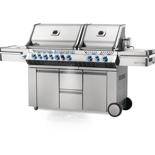 Napoleon Prestige PRO 825 gas grill with stainless steel construction and multiple burners.