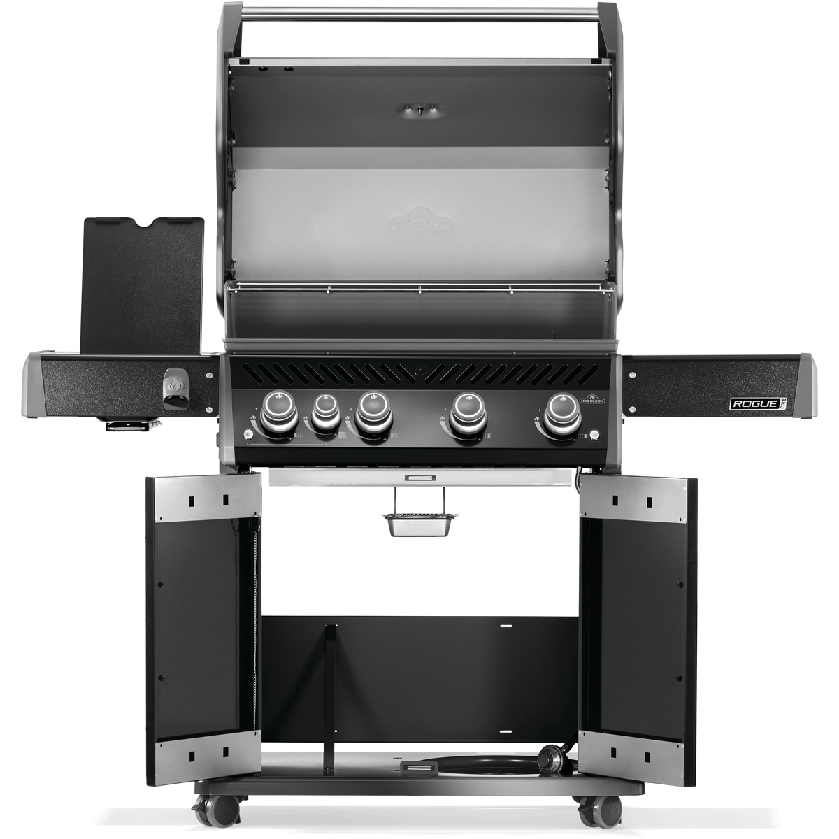 Napoleon Rogue PRO 525 Grill front view with open lid and multiple burners